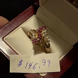Yellow gold plated ruby and zirconia size 8 ring